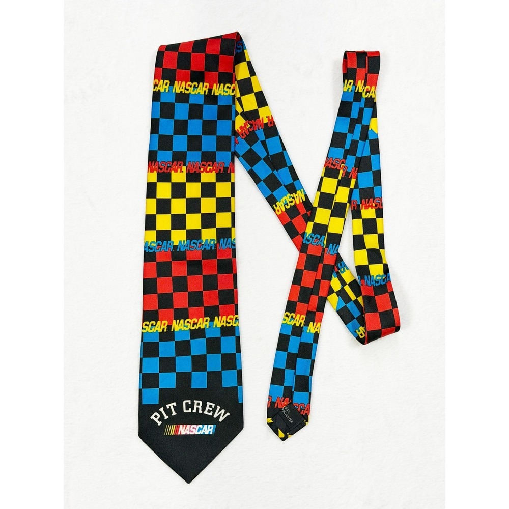 Nascar Pit Crew Necktie Ties Checkered Flag Pattern Race Car Fans Dadcore - Picture 4 of 4